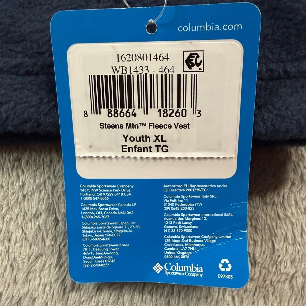 NWT Columbia Steens Mtn Fleece Vest‎ Youth XL Navy Blue Full Zip WB1433-464